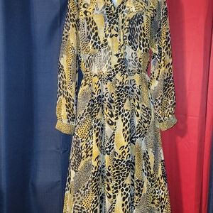 Megan Moore Retro Leopard Print Size 6 Long Dress Vintage Retro 90s y2k